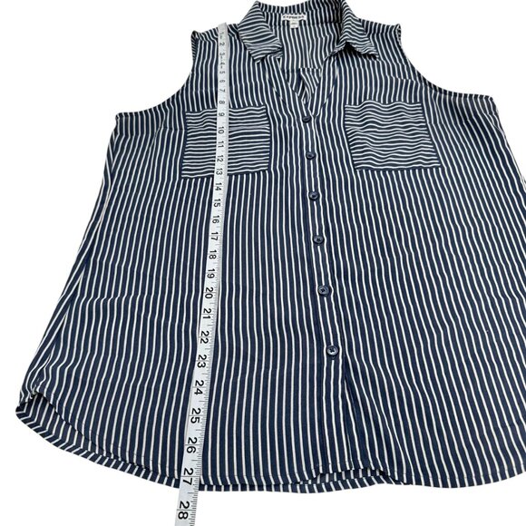 Express Sleeveless Striped Blouse Womens L Dusty Blue/White Button-Down - Picture 6 of 8